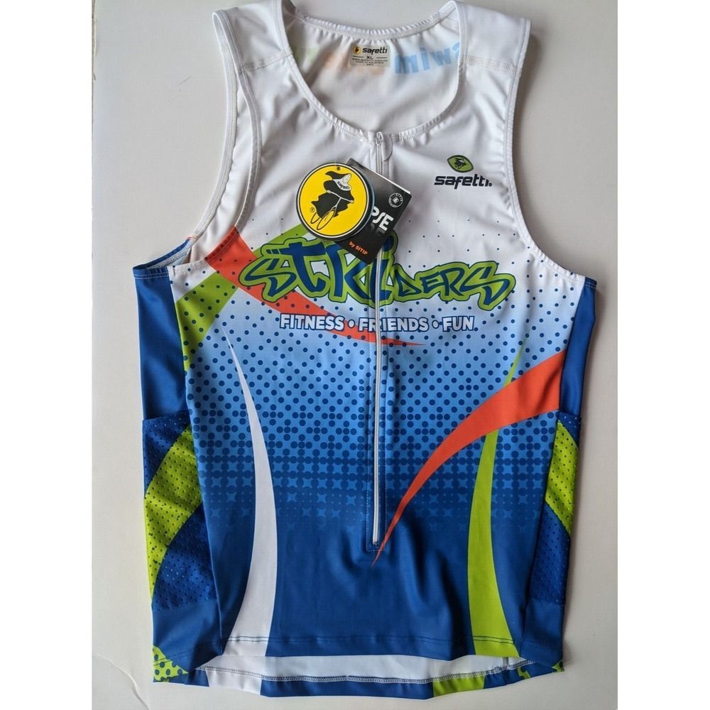 SAFETTI Eclipse Cycling Top Zip Closure Women L/XL Men's M ? Blue White NWT